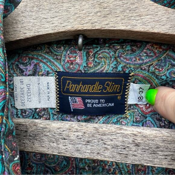 90s Panhandle Slim Teal Purple Navy Paisley Kaleidoscope Cowboy Western Shirt - Picture 4 of 5